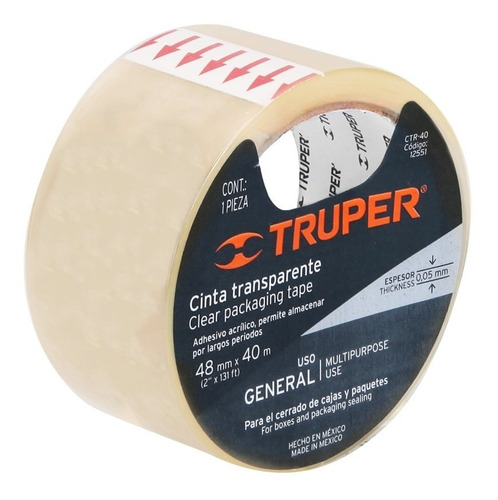 CINTA EMPAQ TRUPER  40mt TRANSPAR: