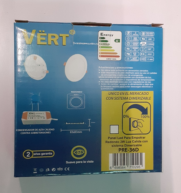 PANEL LED EMP. REDO DIMERIZ 6W 3000K|+0