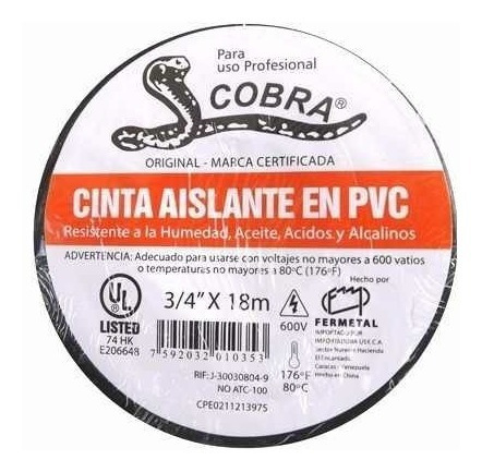 TEIPE COBRA 3/4 x 18 mtrs NEGRO:
