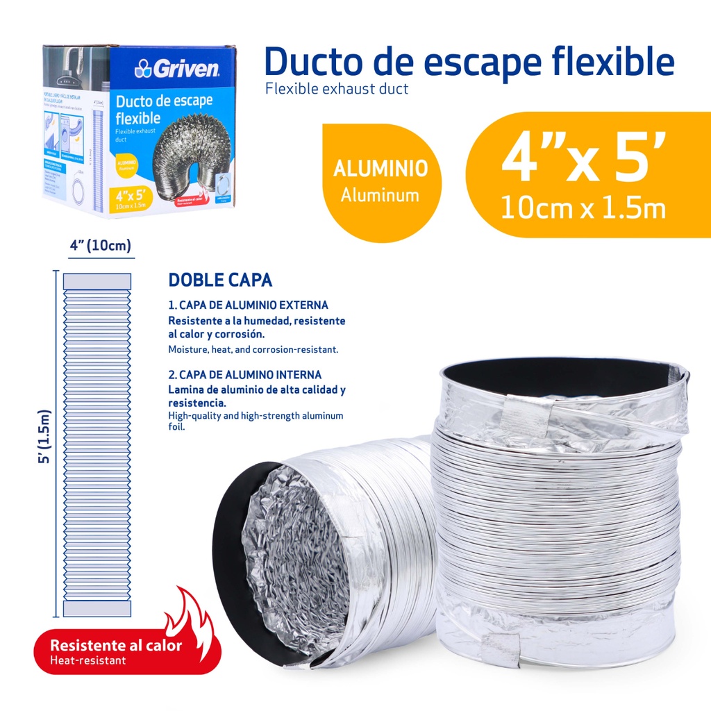 DUCTO FLEX ALUMINIO 4 x 5" C/ABR GRIVEN: