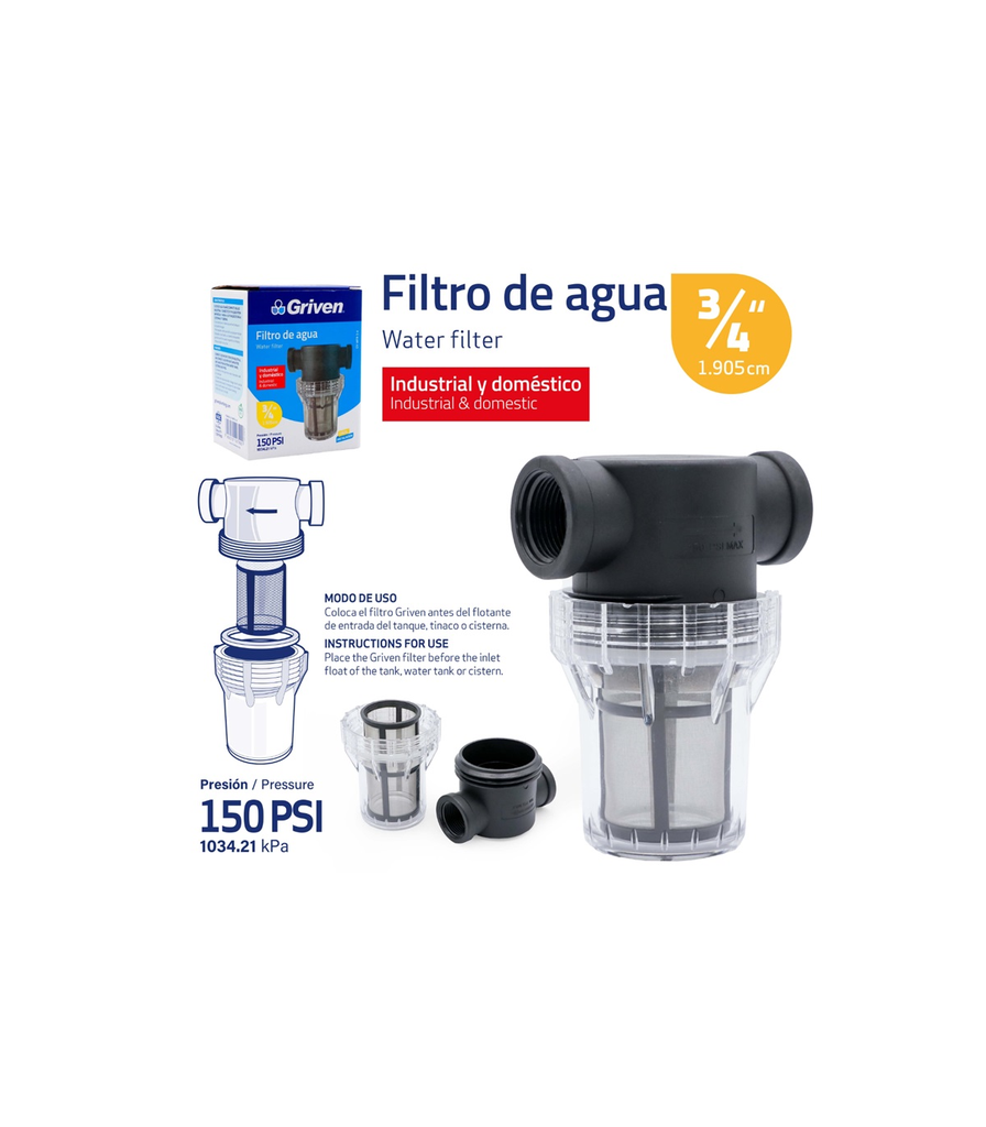 FILTRO DE AGUA 3/4" GRIVEN: